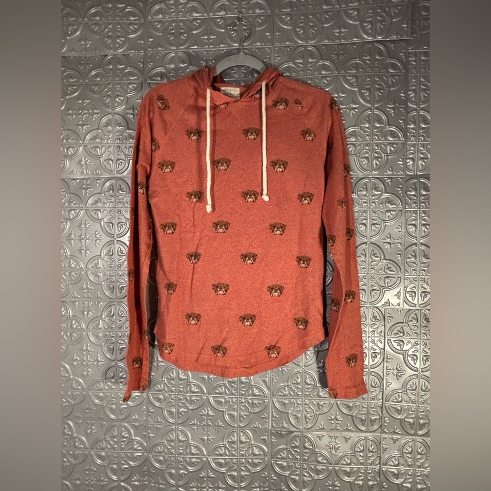 Alpha Beta Bulldog Orange Long Sleeved Hooded Hoodie Shirt Size Small